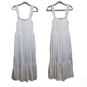 Margaux Riviera White Eyelet Ruffle Hem Midi Dress M